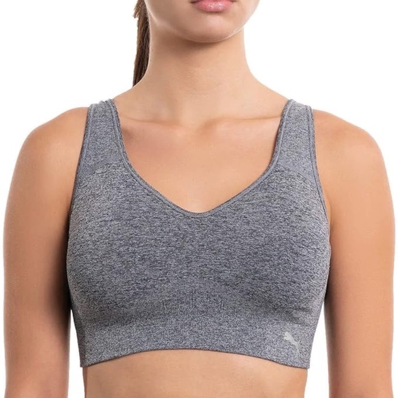 Puma Women's Seamless Sports Bra Removable Cups Grey size Large adjustable strap - Picture 1 of 10